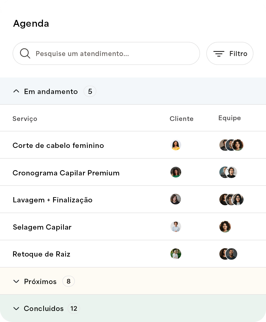 Interface de projetos e agenda do Boflow